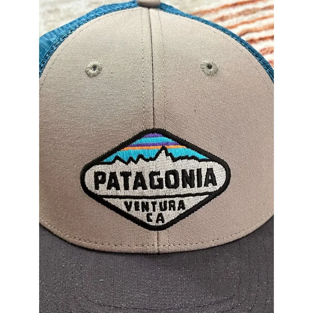 Patagonia Fitz Roy Trucker Hat Khaki Teal Mesh Snapback Adjustable One Size